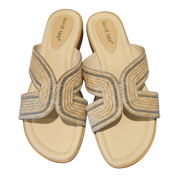 David Tate Thrill Women's Leather Sandal Bone Tan Slip On Slide Size 9 Wide - Picture 2 of 8